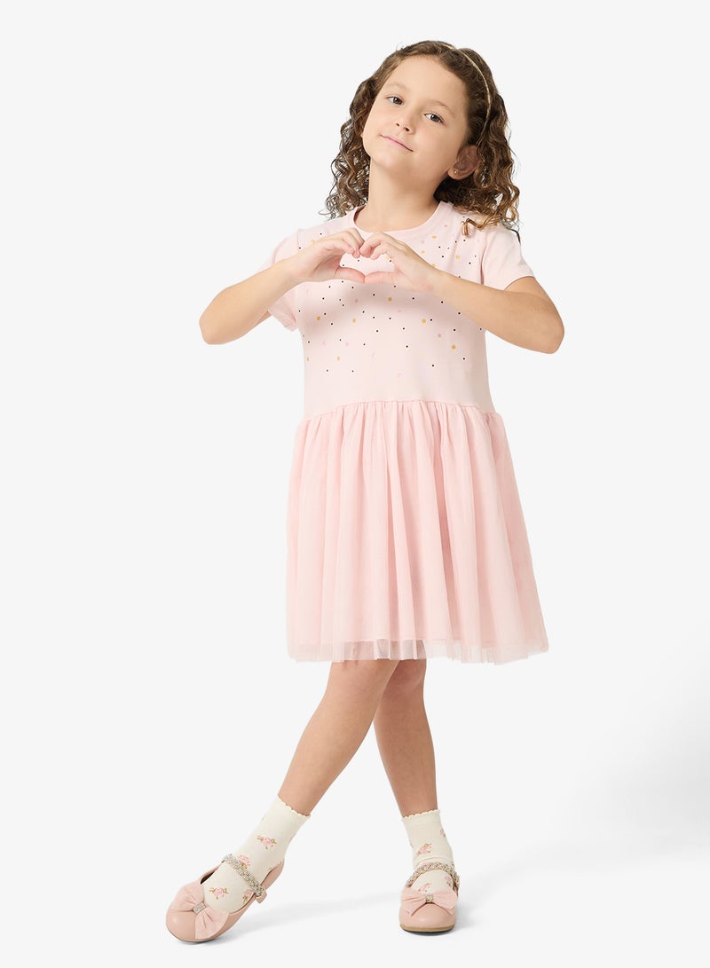 Pinata Short Sleeve Printed Tulle Dress - Image 4